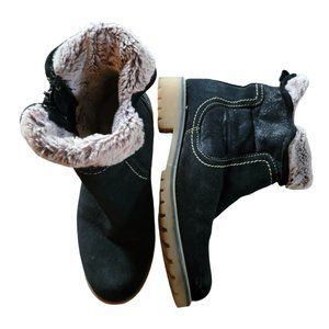 Womens Eric Michael Portugal Boots Size 40 9.5 Black Suede Side Zip Sherpa Lined